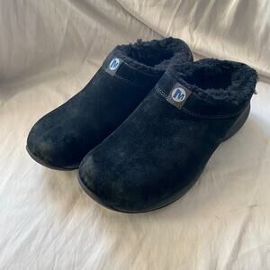 Merrell Primo Chill Slide Mule Clog SZ 10.5 Suede  Faux‎ Shearling Black Comfort